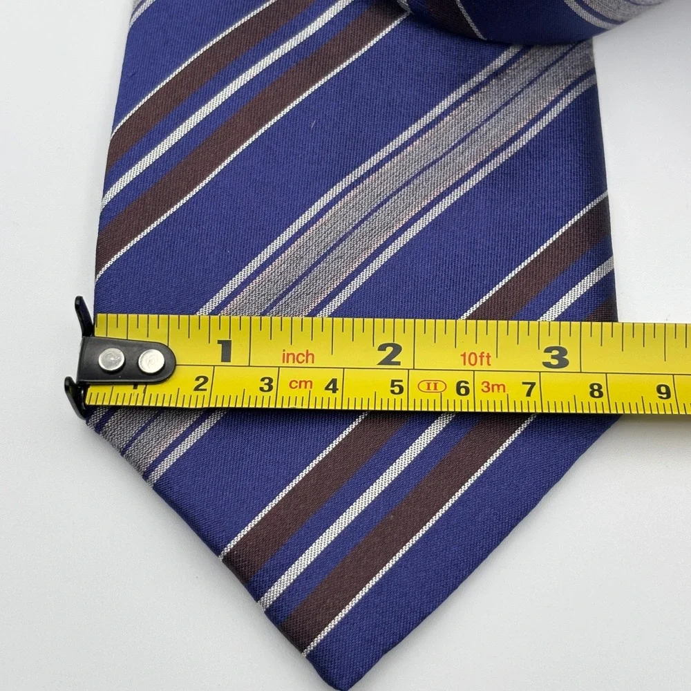 Massimo Bizzocchi Necktie Mens 3.15in Blue Brown Striped‎ Silk Made in Italy